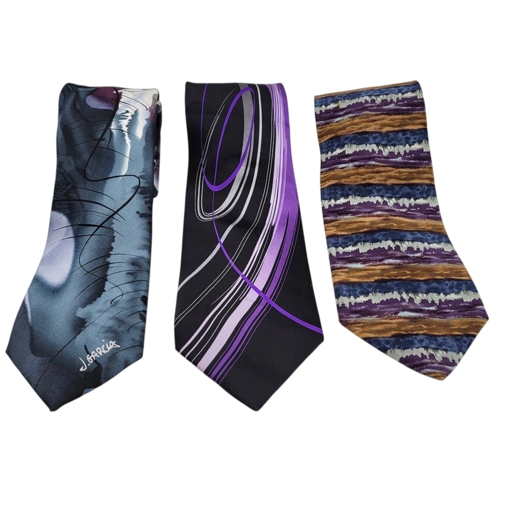 Jerry Garcia Ties Lot of 3 Abstract Multicolor Shaman Collectors Moon Mountains